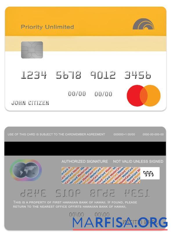 Printable Hawaii Priority Unlimite Cash Back Credit mastercard example